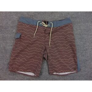 HippyTree Boardshorts Mens 33 Brown Wave Pattern Stretch Hybrid Surf Swim Trunks